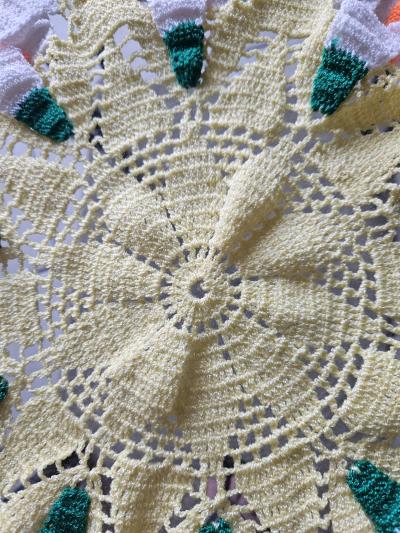 Handmade Yellow Crochet Floral Doily  White  Green 3D accent - Thumbnail 5