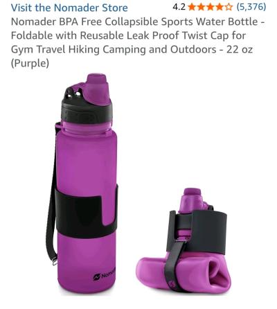 Nomader BPA Free Collapsible Water Bottle 22 oz Purple