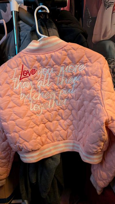 Pink Quilted Heart Bomber Jacket Womens Size XL Embroidered - Thumbnail 6