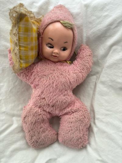1950s Rushton rubber face musical plush doll