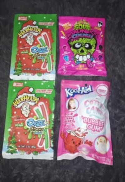 2x WarHeads Ropes nd Sour Hard Candy nd KoolAid Cotton Candy