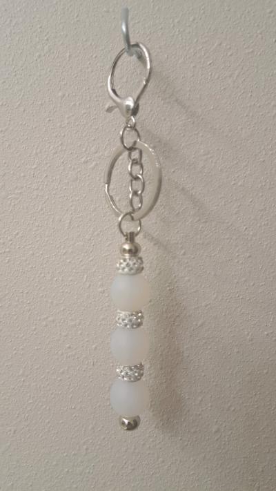 Handmade Opaque White Beaded keychain
