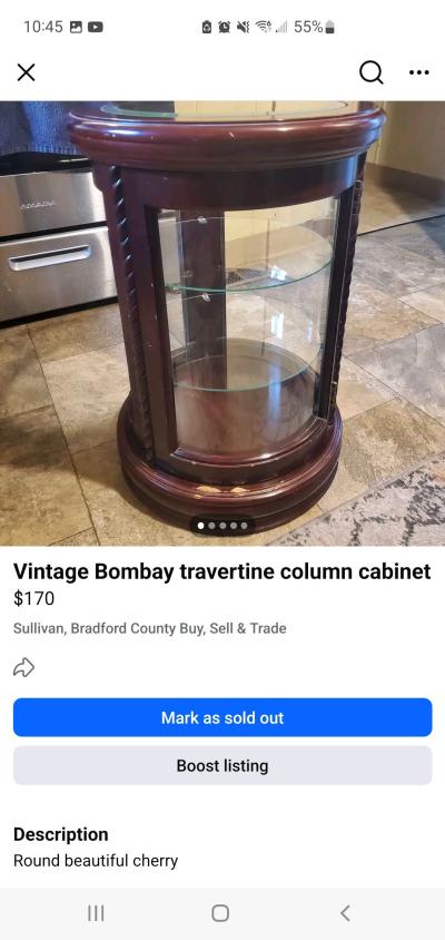 vintage bombay travertine column cabinet - Thumbnail 1