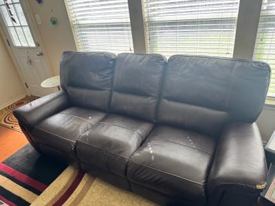 Brown Leather Reclining Couches 2 Sets - Thumbnail 5