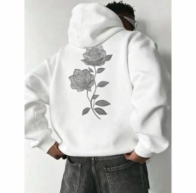 Mens Vintage Gray Graphic Hoodie Back Rose - Thumbnail 11