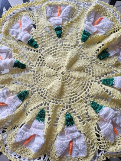 Handmade Yellow Crochet Floral Doily  White  Green 3D accent - Thumbnail 2