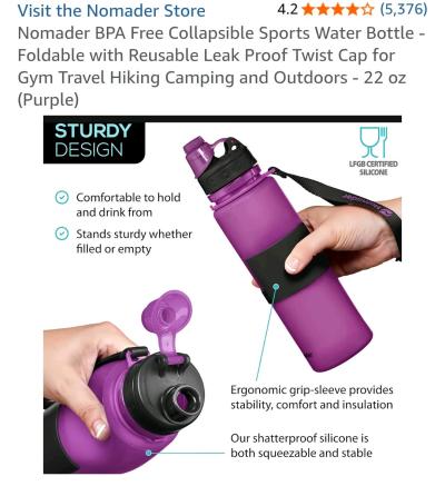 Nomader BPA Free Collapsible Water Bottle 22 oz Purple - Thumbnail 3