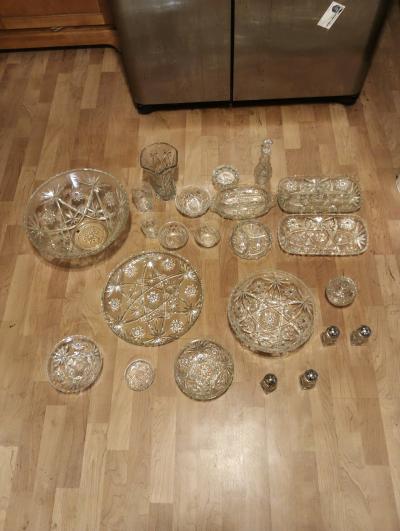 1950s Star of David Krystal serving sets punch bowl sets
