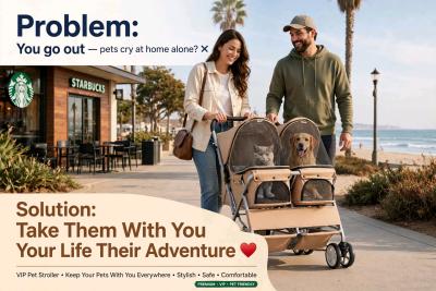 VIP 2Pet Stroller for Dogs  Cats  Premium Double Pet Stroll - Thumbnail 8