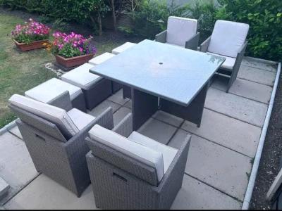 Modern Grey 9Piece Outdoor Rattan Dining  Cube Set - Thumbnail 3