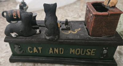 vintage cast iron cat and mouse mechanical bank - Thumbnail 3