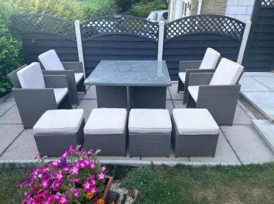 Modern Grey 9Piece Outdoor Rattan Dining  Cube Set - Thumbnail 2