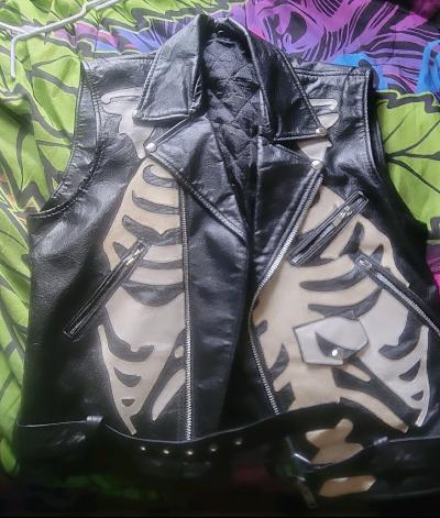 LOCAL PICKUP ONLY Size Large Skeleton Leather Vest 15 dollar - Thumbnail 1