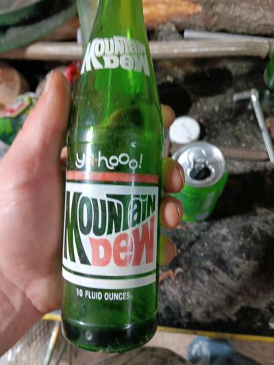 Rare Yahoo Mtn Dew Green Glass Bottle