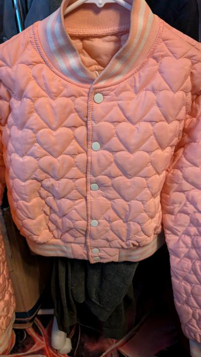 Pink Quilted Heart Bomber Jacket Womens Size XL Embroidered - Thumbnail 3