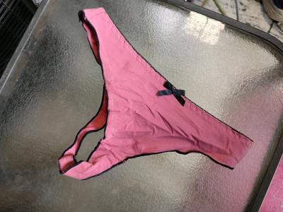 A Sexy Womans New Pair of Pink  and black thong panties