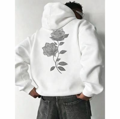 Mens Vintage Gray Graphic Hoodie Back Rose - Thumbnail 5