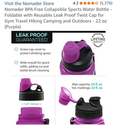 Nomader BPA Free Collapsible Water Bottle 22 oz Purple - Thumbnail 4