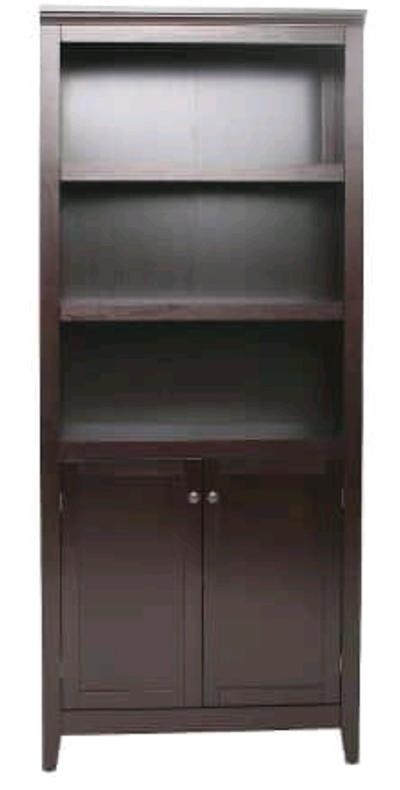 Espresso wood 5 shelf bookcase with doors