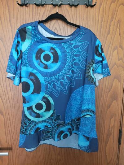 Blue Abstract Print Tunic Top Size 18