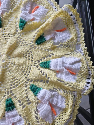 Handmade Yellow Crochet Floral Doily  White  Green 3D accent - Thumbnail 4