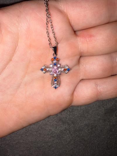 Lab Created moissanite diamond pendant with a silver chain - Thumbnail 2
