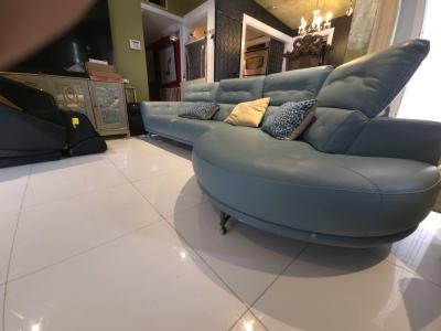 Teal Leather Sectional Sofa with Chaise - Thumbnail 5