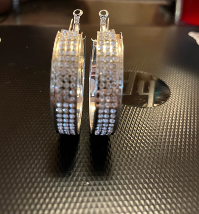 Silver Tone Triple Rhinestone Hoops - Thumbnail 2