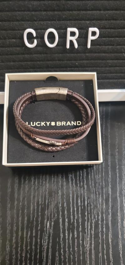 Lucky Brand Brown Leather Braided Cross Bracelet