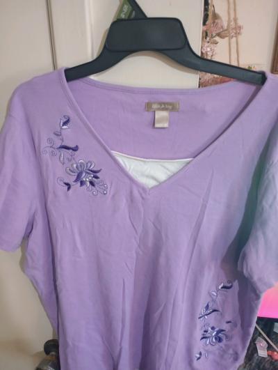 light purple blouse with flowers