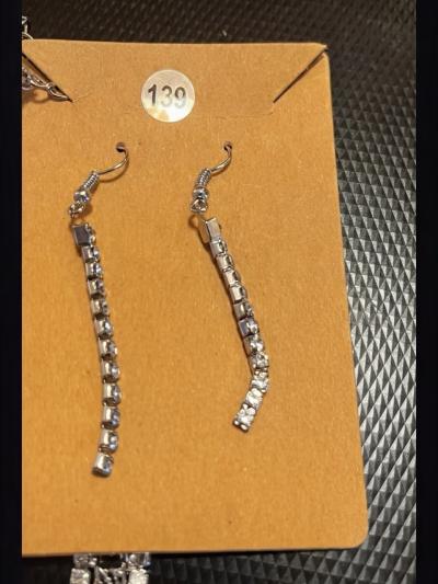 Silver Rhinestone Dangle Earrings