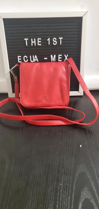 red leather crossbody bag featuring the RL