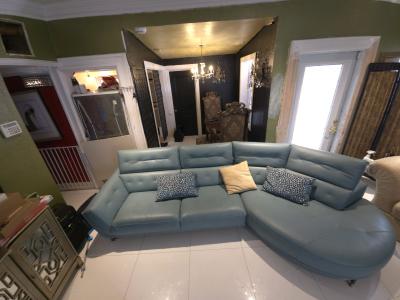 Teal Leather Sectional Sofa with Chaise - Thumbnail 6
