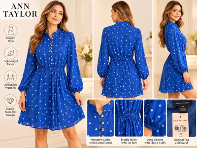 Ann Taylor Womens Blue Polka Dot
