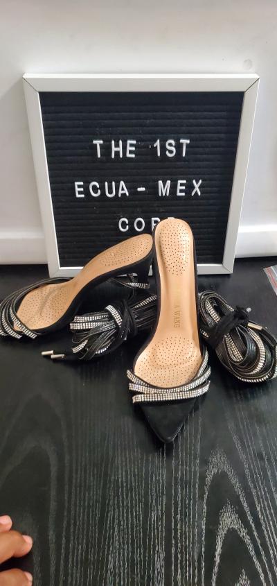 Azalea Wang Black Rhinestone LaceUp Heels - Thumbnail 5