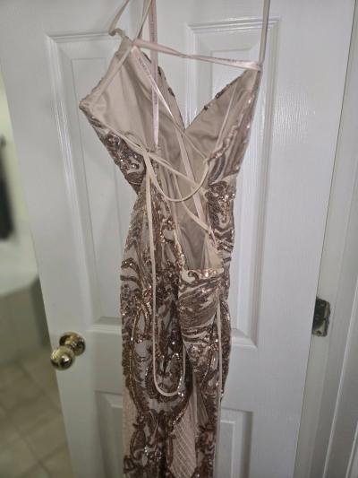 Embellished Nude Maxi Dress with Gold Sequin Detail - Thumbnail 7