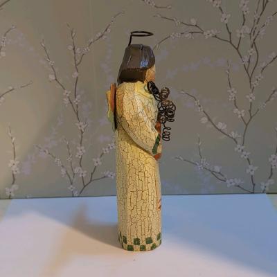 Wooden Harvest Angel Figurine   Metal Wings Halo Painted 3D - Thumbnail 5