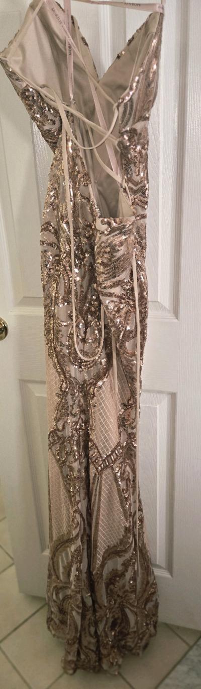 Embellished Nude Maxi Dress with Gold Sequin Detail - Thumbnail 9