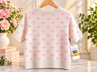 CeCe Womens Pink Heart Print Short Sleeve Knit - Thumbnail 3