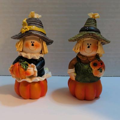 Halloween Hand Painted Resin Figurines Set of 2 Scarecrow Pu - Thumbnail 2