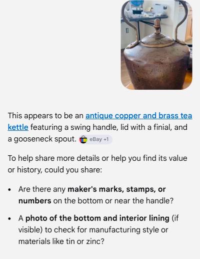 American historical piece handmade Copper and bronze kettle - Thumbnail 5