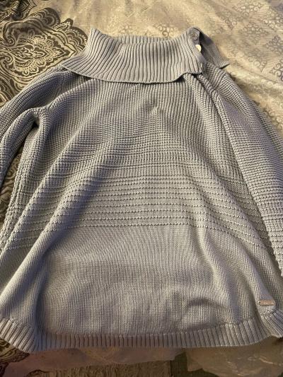 This is a grey Calvin Klein Womens Buttoned CowlNeck Sweater - Thumbnail 3