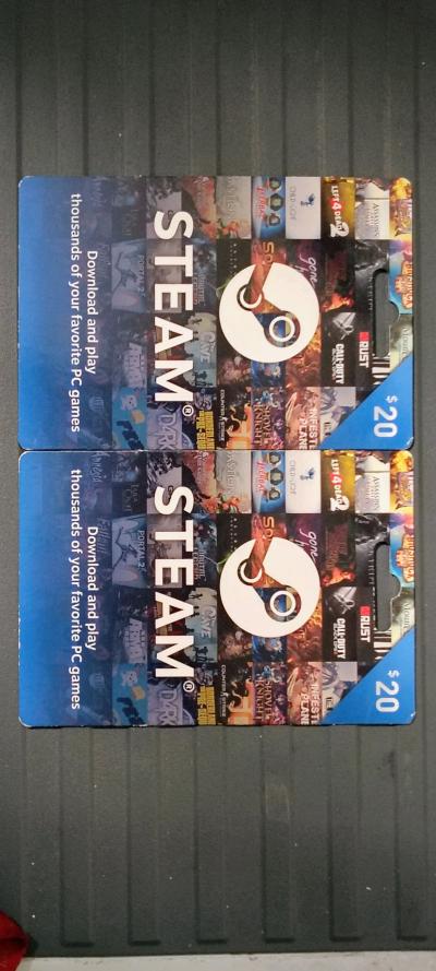 Two loaded and active 20 dollar Steam gaming cards
