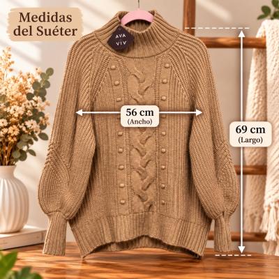 AVA  VIV Suter de Mujer Tejido Grueso Color Beige Camel - Thumbnail 7