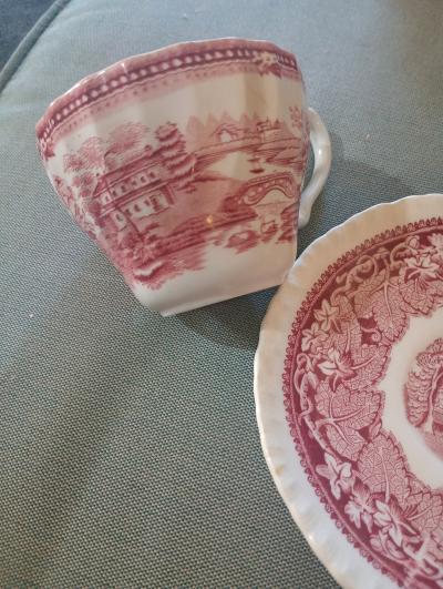 Masons vintage pink transferware tea cup n saucer 1890 1950 - Thumbnail 8