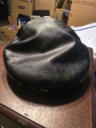 Black Faux Leather Fiddler Cap  Officer Hat with Red Cross P - Thumbnail 3