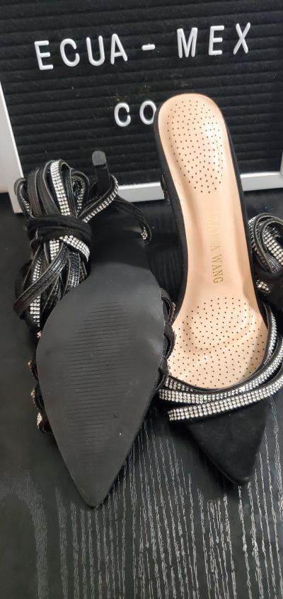 Azalea Wang Black Rhinestone LaceUp Heels - Thumbnail 3