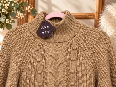 AVA  VIV Suter de Mujer Tejido Grueso Color Beige Camel - Thumbnail 4