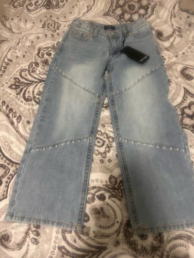 True Religion Light Wash Studded WideLeg Jeans Size 8