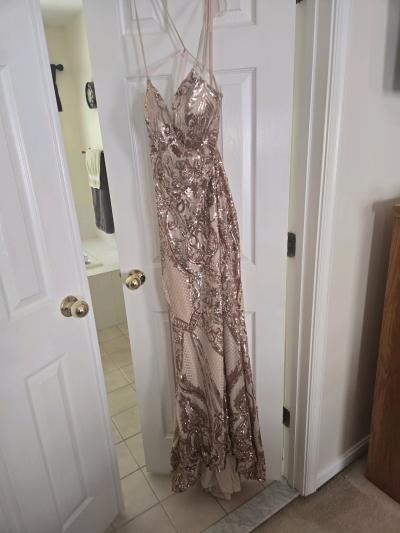 Embellished Nude Maxi Dress with Gold Sequin Detail - Thumbnail 3